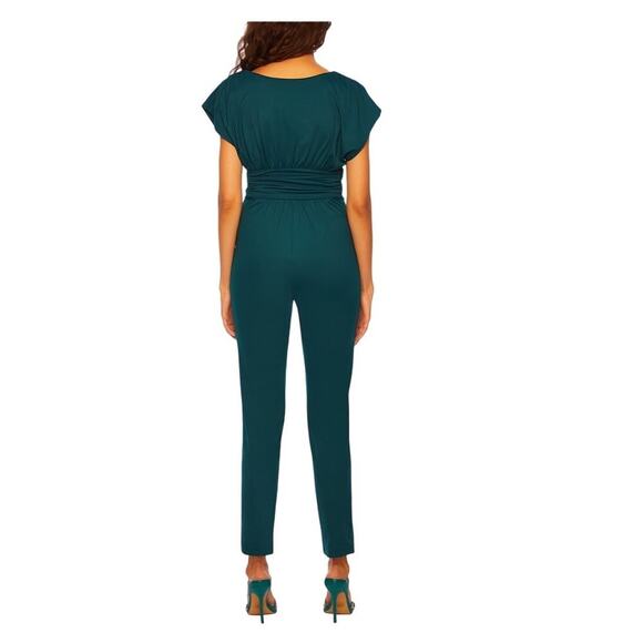 Susana Monaco Dark Teal Peacock Plunge V Neck Pantsuit Jumpsuit XL - Picture 3 of 11